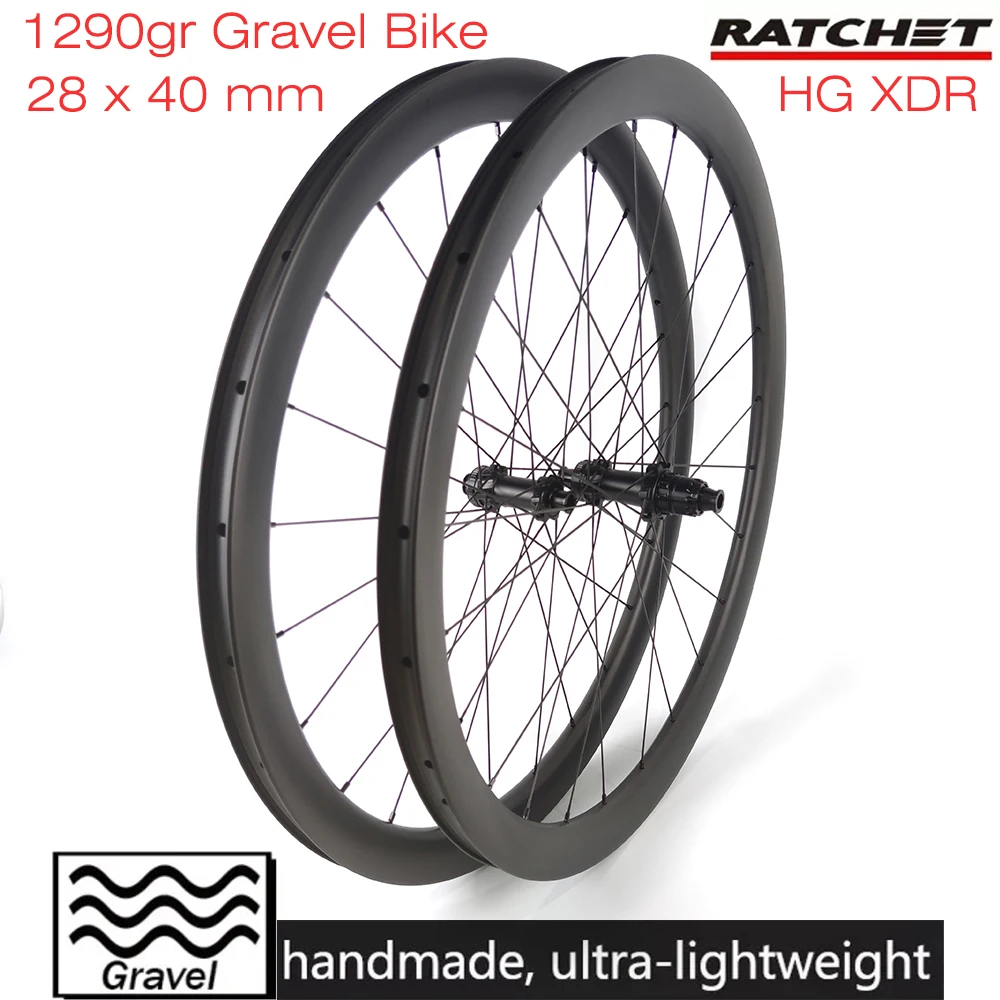 Gravel Bike Wheelset 1290gr 28mm 40mm Tubeless Disc Road Carbon Wheels 30/35/45/50/55/60 Hook Hookless 100x12 142 Goldix HG XDR