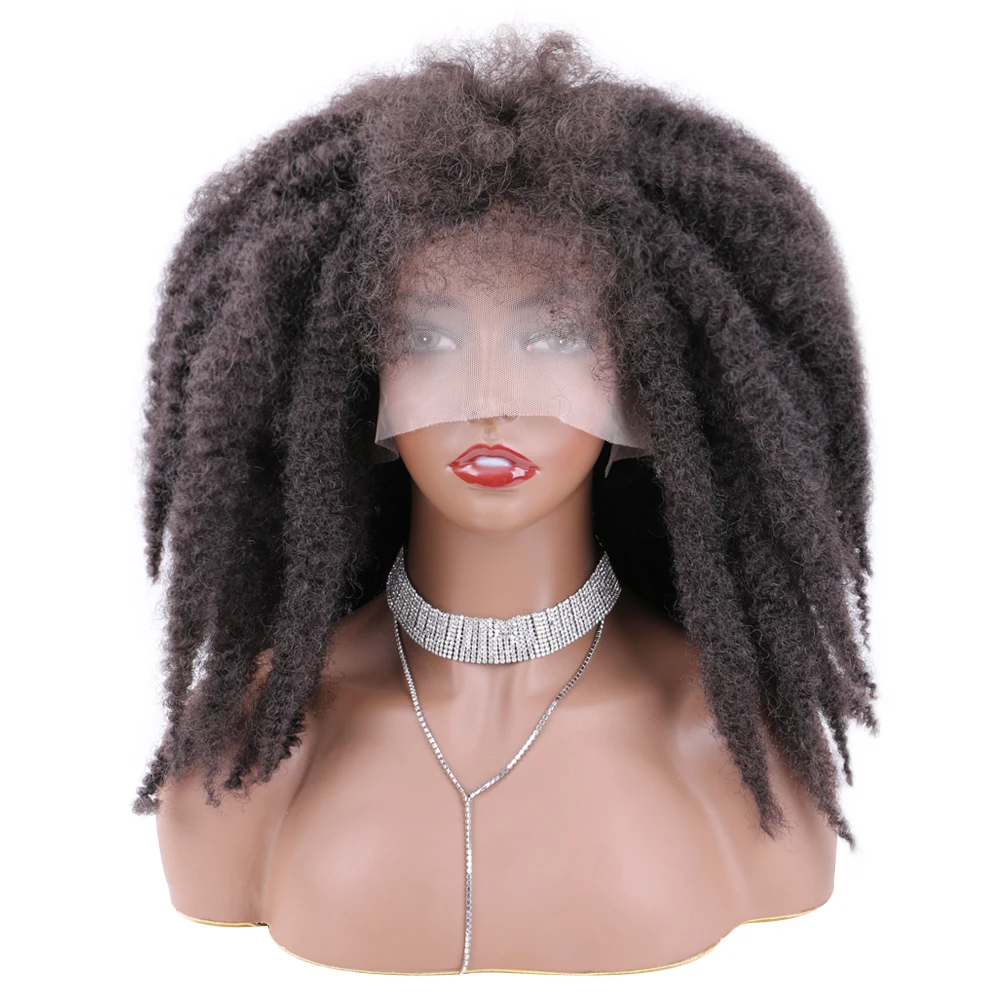 Synthetic Lace Front Wig With Bangs Afro Kinky Twist Hair Wigs For Women Fluffy Marley Braids Hair Cosplay Daily Use