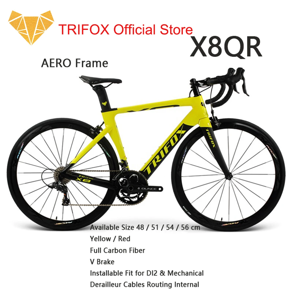 

TRIFOX Official Store 700C AERO Full AERO Carbon V Brake Quick Release Fit for DI2 & Mechanical Road Bike Frameset X8QR
