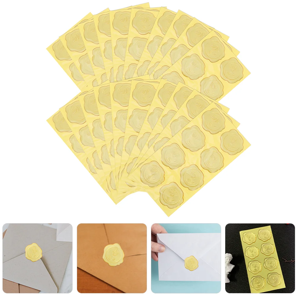 20 Sheets Sticker Wedding Stickers Lacquer Wax Seal Gold Decor Rose Adhesive Envelope Seals