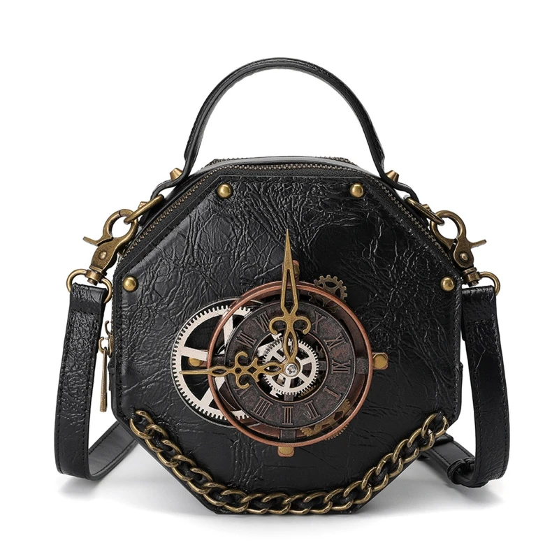 

Steampunk PU Leather Messenger Bag Gothic Handbag Retro Handheld Crossbody Shoulder Bags Satchel for Women Girls