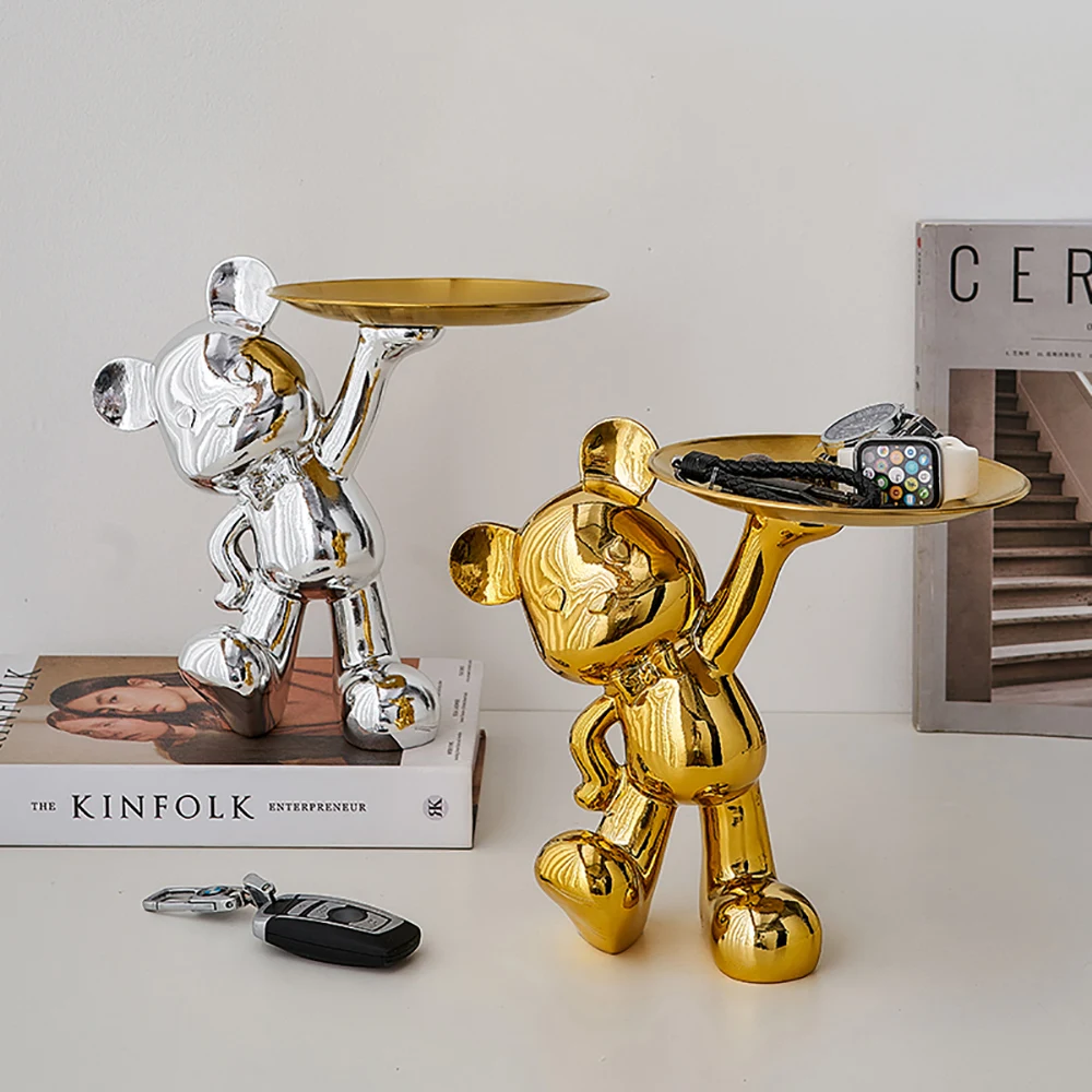 

Creative Home Decor Accessories Novelty Bear Figurines Tray Decoration Storage Modern Resin Living Room Table Bearbrick Gifts
