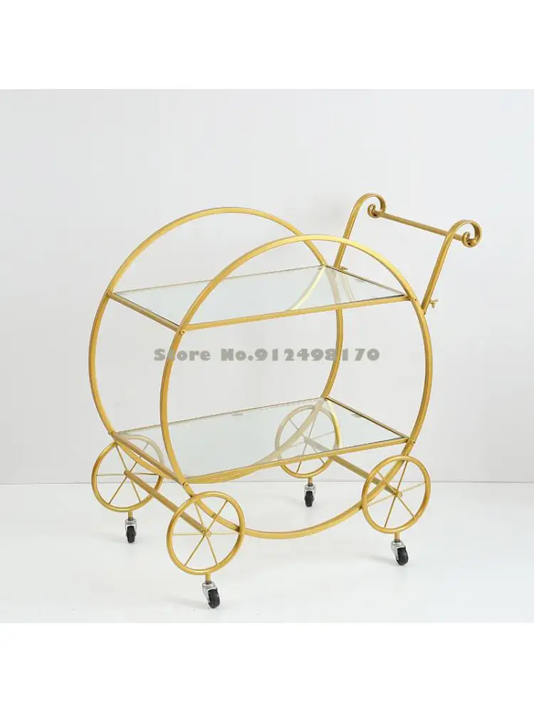 Nordic double-layer storage trolley flower rack shelf commercial wine dessert cart tea water cart restaurant mobile dining