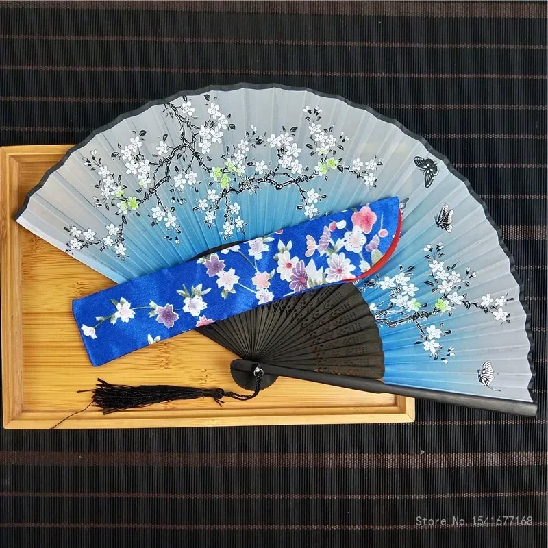 Chinese Style Lace Silk Folding Hand Held Flower Fan for Women, Wedding Party, Photo Prop Tool, Art Craft, Pattern Folding, 2Pcs