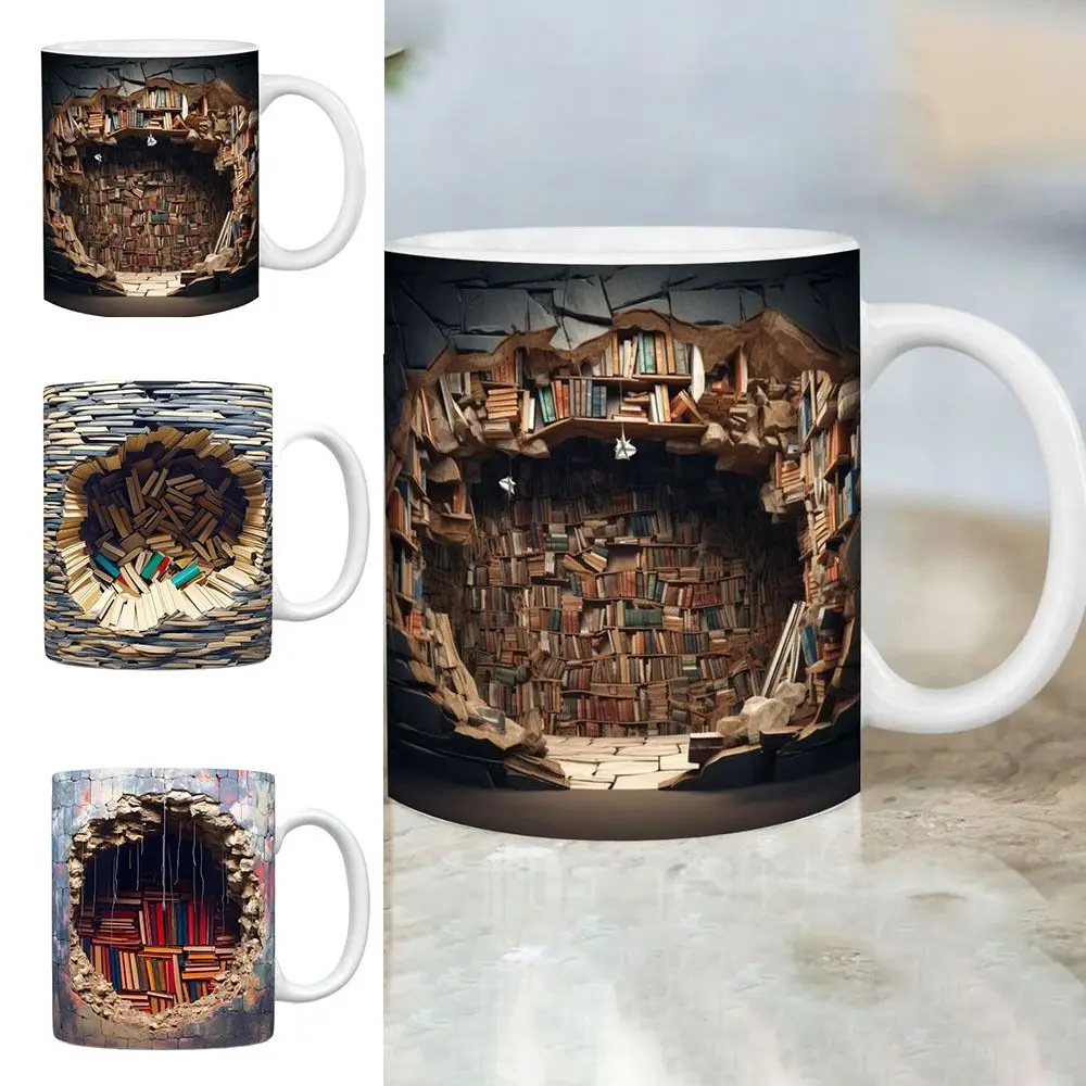 

3D Bookshelf Mug Multi-Purpose Ceramic Mug Library Bookshelf Mugs Creative Space Design Book Club Cup Library Shelf Mug