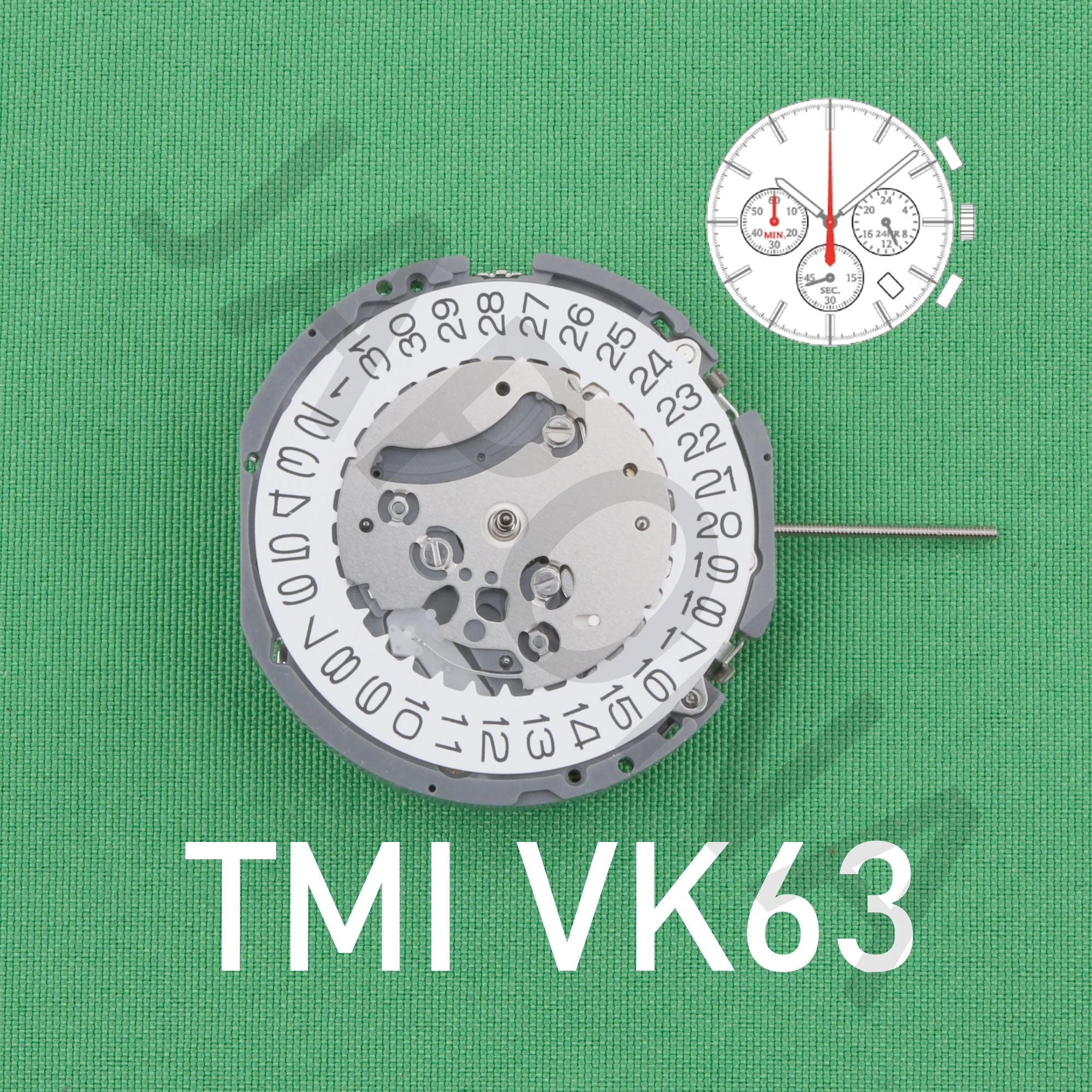 

TMI VK63 movement japan movement Ligne Quartz Movement Three Hands with 3Eyes ＆Date Small Chronograph Second Minute,24Hour VK63A