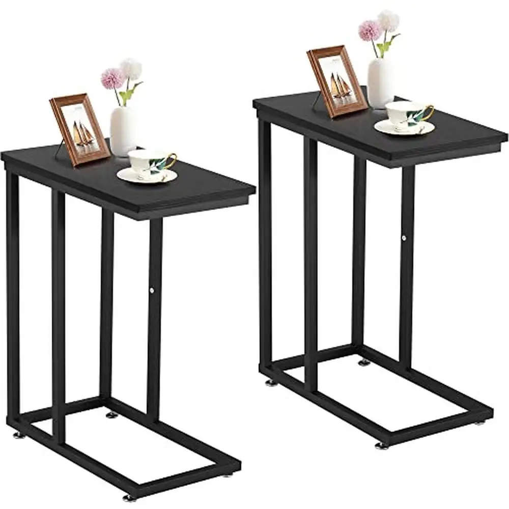

C-shaped Black Sofa Side Table Set of 2 with Steel Frame and MDF Top Adjustable Feet Eco-friendly Compact Design Fully Assembled