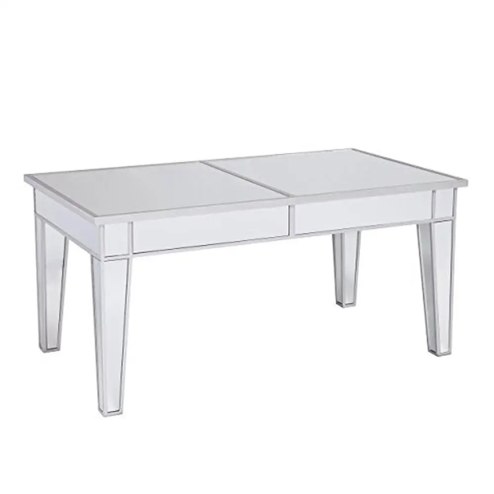 

Mirrored Cocktail Table Hollywood Glam Style Silver Trim 23.8"L x 42.3"W x 20"H Assembly Required