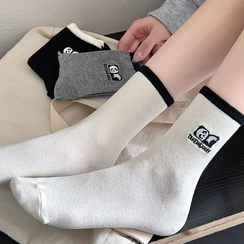 Women's Socks Simple FashionSpring Summer Soft Breathable Mid-tube Kawai Panda Embroidery Combed Cotton Simple Casual Thin Socks - 3