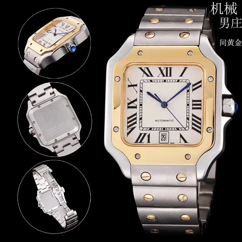 

men women automatic mechanical watch black blue rome calendar