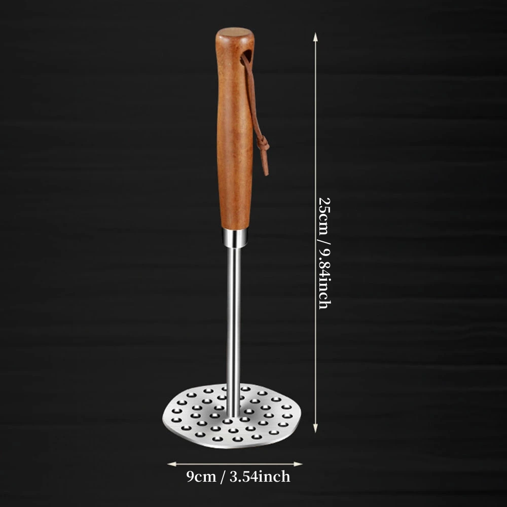 Ev mutfaklarında patates püresi yapmak için paslanmaz çelik ahşap saplı sıkıştırıcı, çok fonksiyonlu gıda sıkıştırıcı kaşık