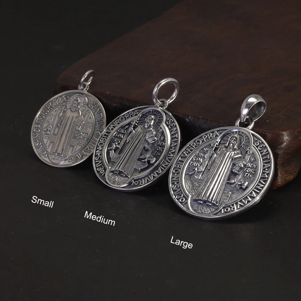 Vintage 925 Sterling Silver Saint Benedict Medallion Cross Pendant Necklace Catholic Exorcism Amulet Men and Women pendant necklace silver necklace silver pendant silver necklace charms
