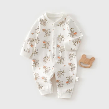 AYNIGIELL Spring Autumn 0-12Months Baby Rompers Newborn Girls Boys 100%Cotton Clothes of Long Seeve Infant Clothing Pajamas