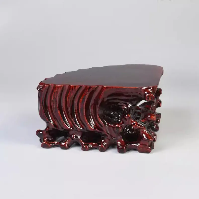 Fan-shaped stone base, solid wood carving ornament base, wooden base for home decoration