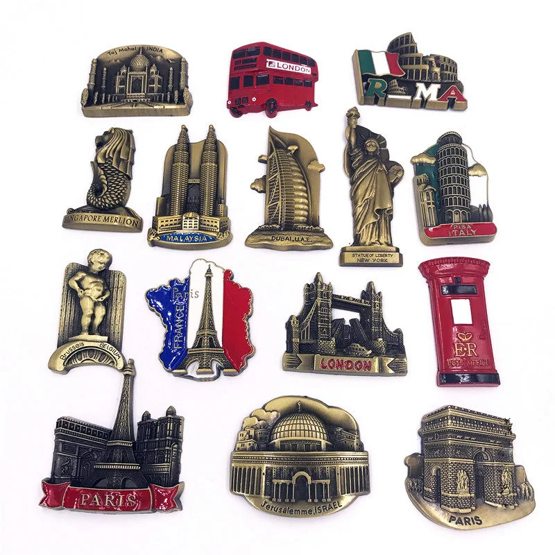 Magnetic Fridge Magnets Metal 3d fridge magnets refrigerator pasted American eagle Jerusalem Israel London bus new york paris Souvenirs home decoration