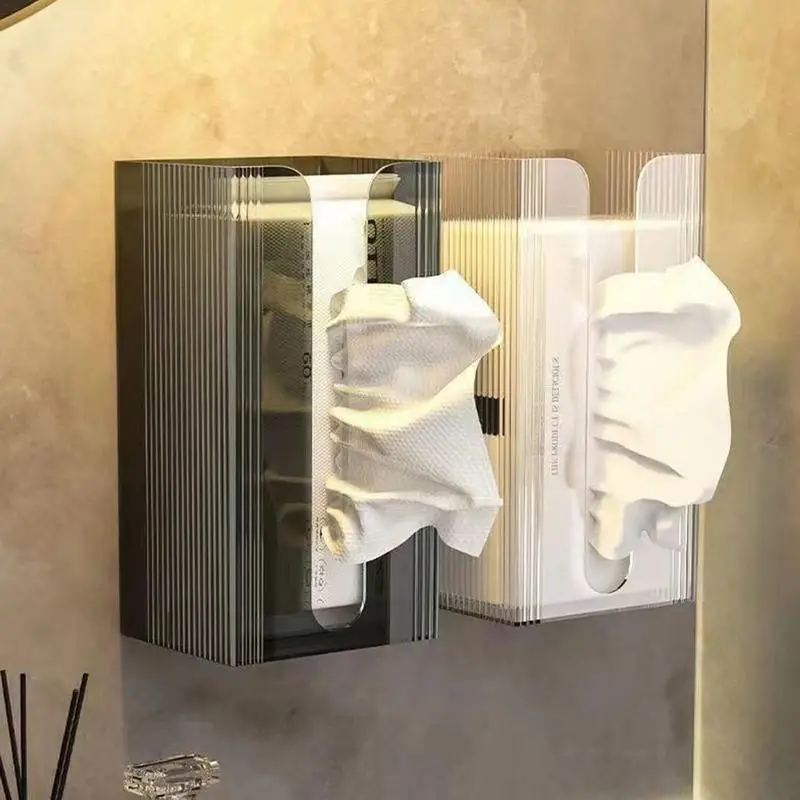Wall Mounted Tissue Box Holder Facial Tissues Organizer Drill-Free Kitchen Wipes Storage Minimalist Facial Tissue Dispenser For 2