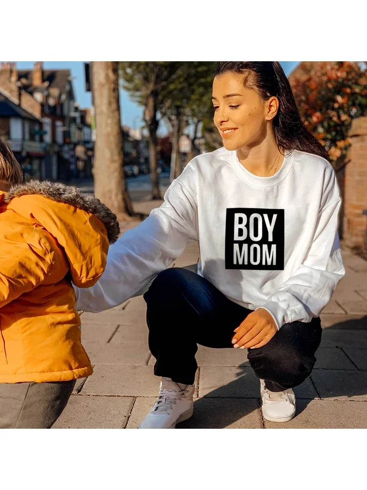 

Boy Mama Square Print Sweatshirt Clothing Autumn Winter Casual Hoodies for Mama Lady Crewneck Hoodie Pullover Outfits