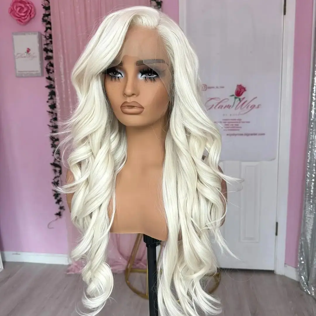 No Sheeding Top Quality Cheap Synthetic Platinum Blonde Lace Front Wigs for Women Lolita White Glueless 13x4 Lace Wigs Natural