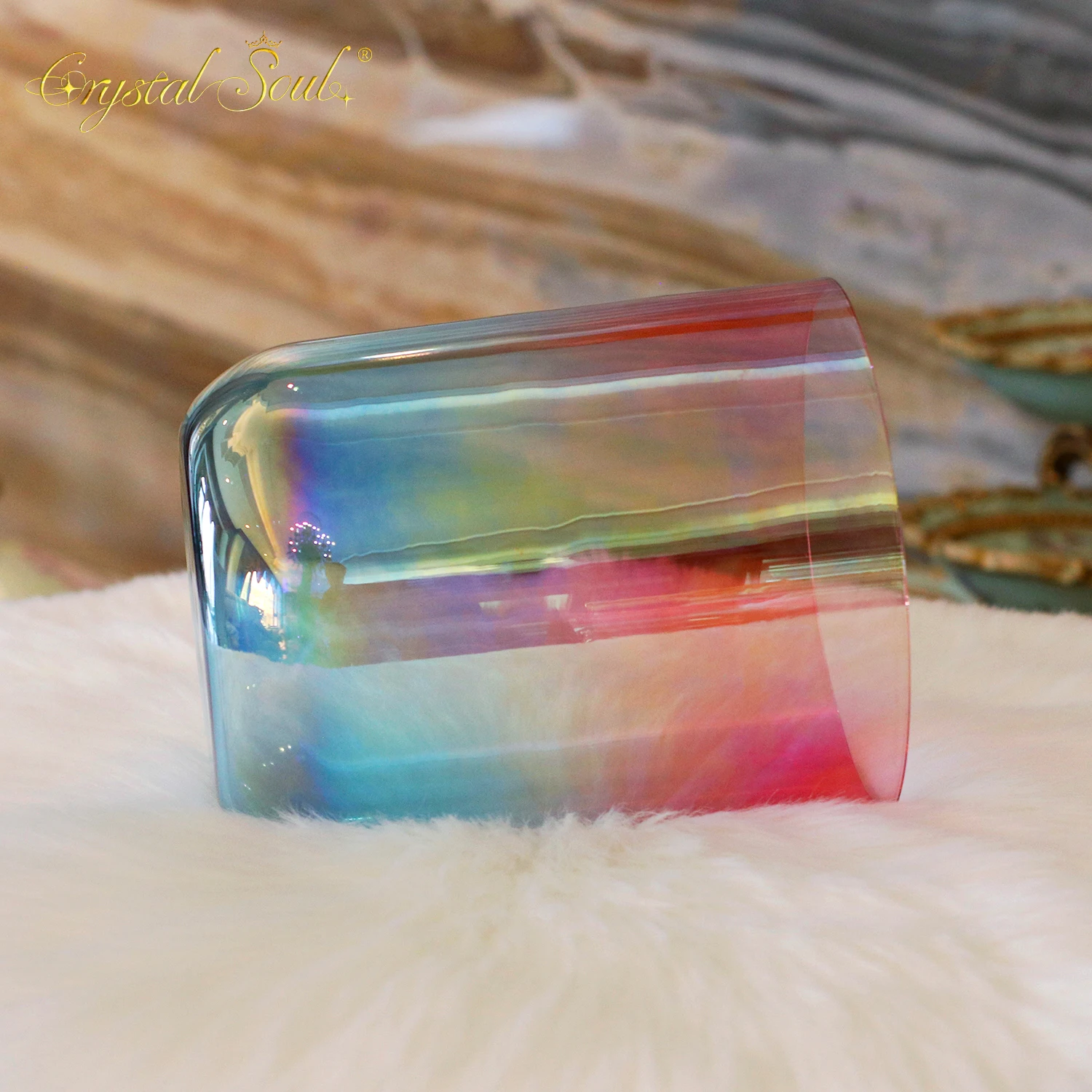 CrystalSoul 432Hz Rose Pink Gradient Aurora Alchemy Crystal singing Bowl with accessories