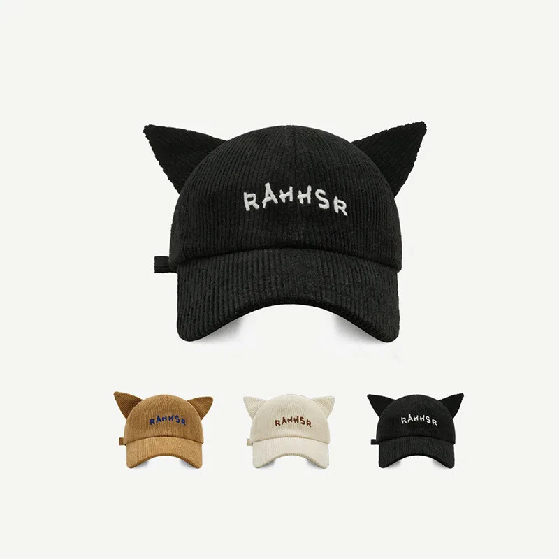 

Autumn and Winter Corduroy Cute Cat Ears Baseball Cap Female Fashion Brand Street All-Match Internet Celebrity Peaked Cap