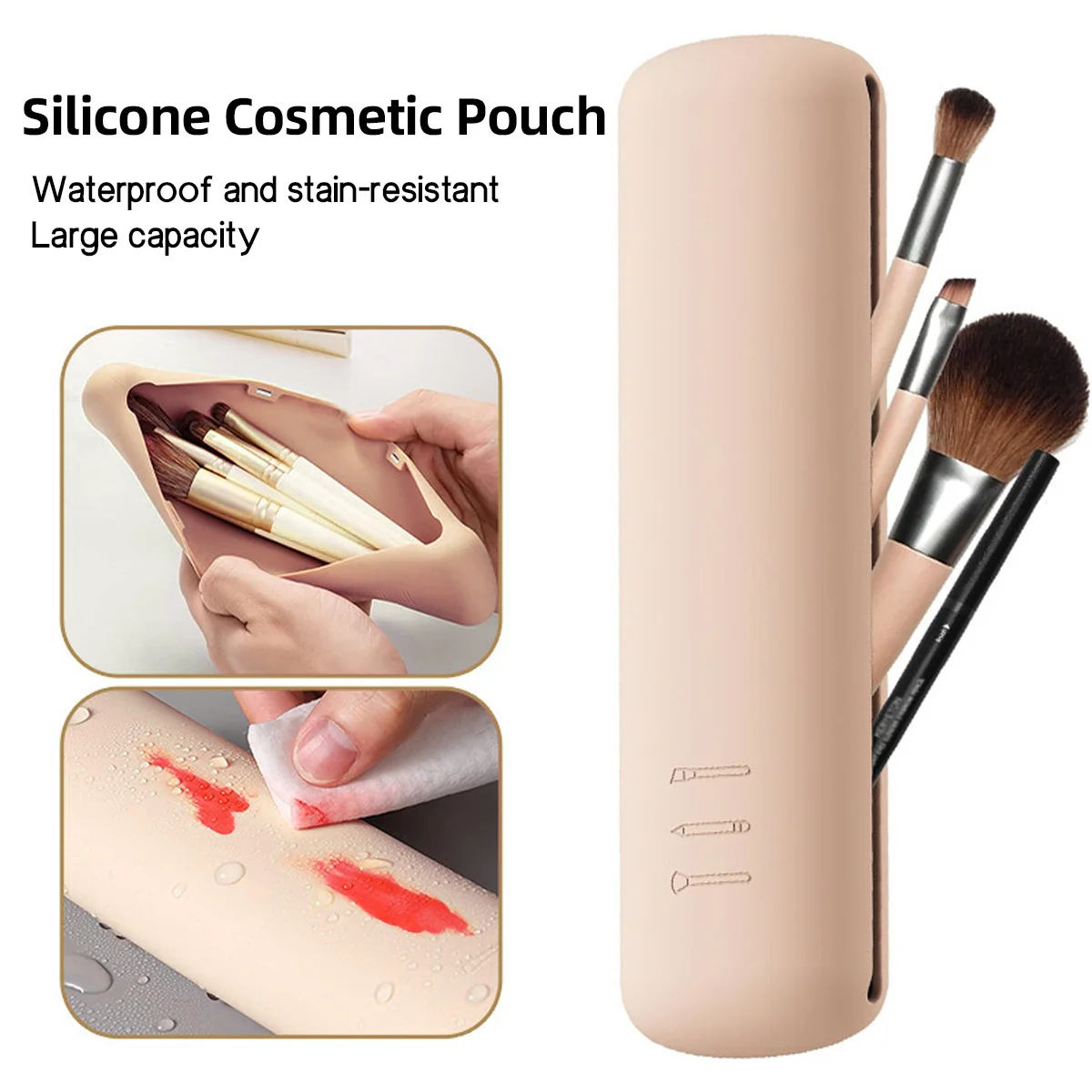 Travel Essentials for Women Waterproof Makeup Brush Bag Soft Silicone Brush Bag Makeup Sponge Case Portable Travel Storage