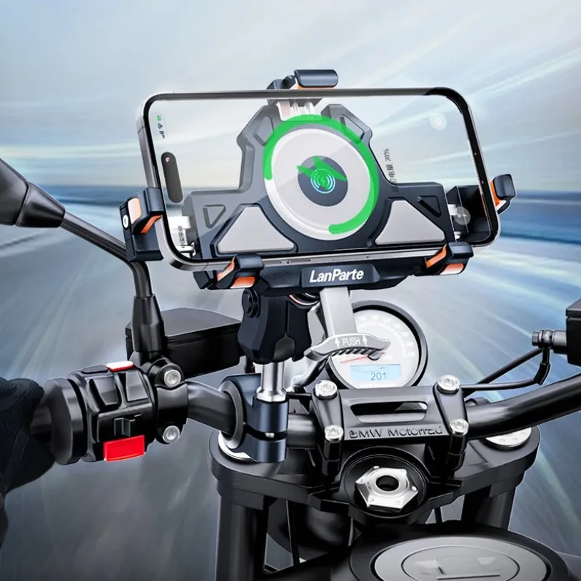 15W Metal Shockproof Motorcycle Phone Holder 4 Vibration Dampener Wireless Charger Fast Charging Motorbike Bicycle Bike Stand