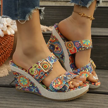 Vintage Rivet Decor Wedge Sandals for Women 2026 Summer High Heels Platform Sandals Woman Plus Size 43 Ankle Buckle Beach Shoes 1