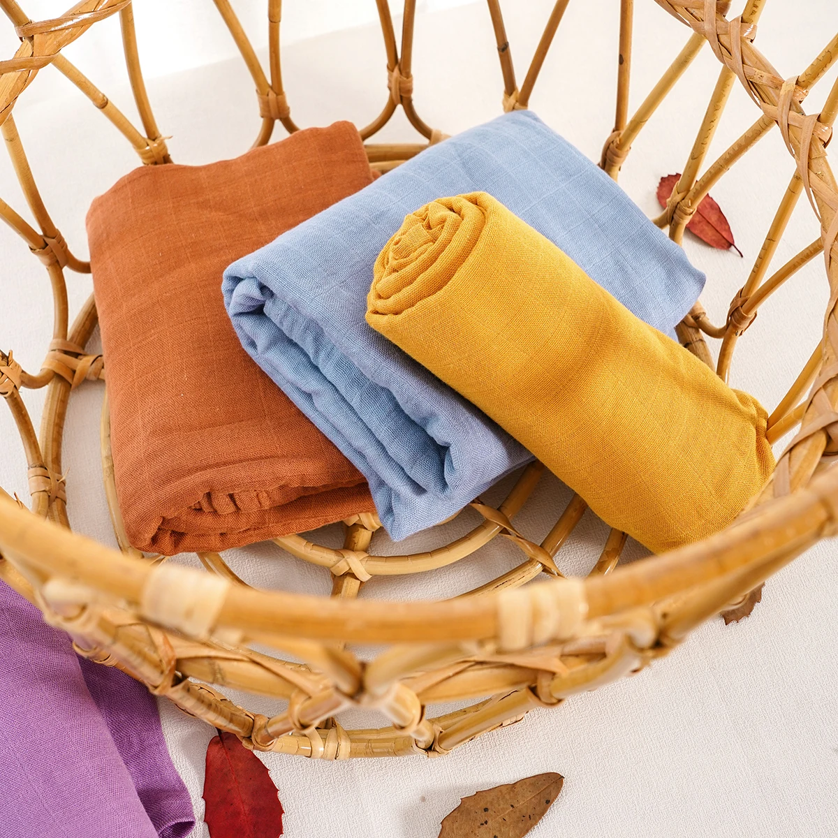 Elinfant Solid Color Cotton Muslin Swaddle Blankets Bamboo Cotton Soft Newborn Babt Receiving Blanket