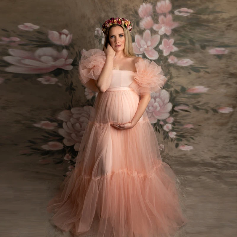 Fantasy Tulle Maternity Photo Shoot Dress Fluffy Tulle Ruffled