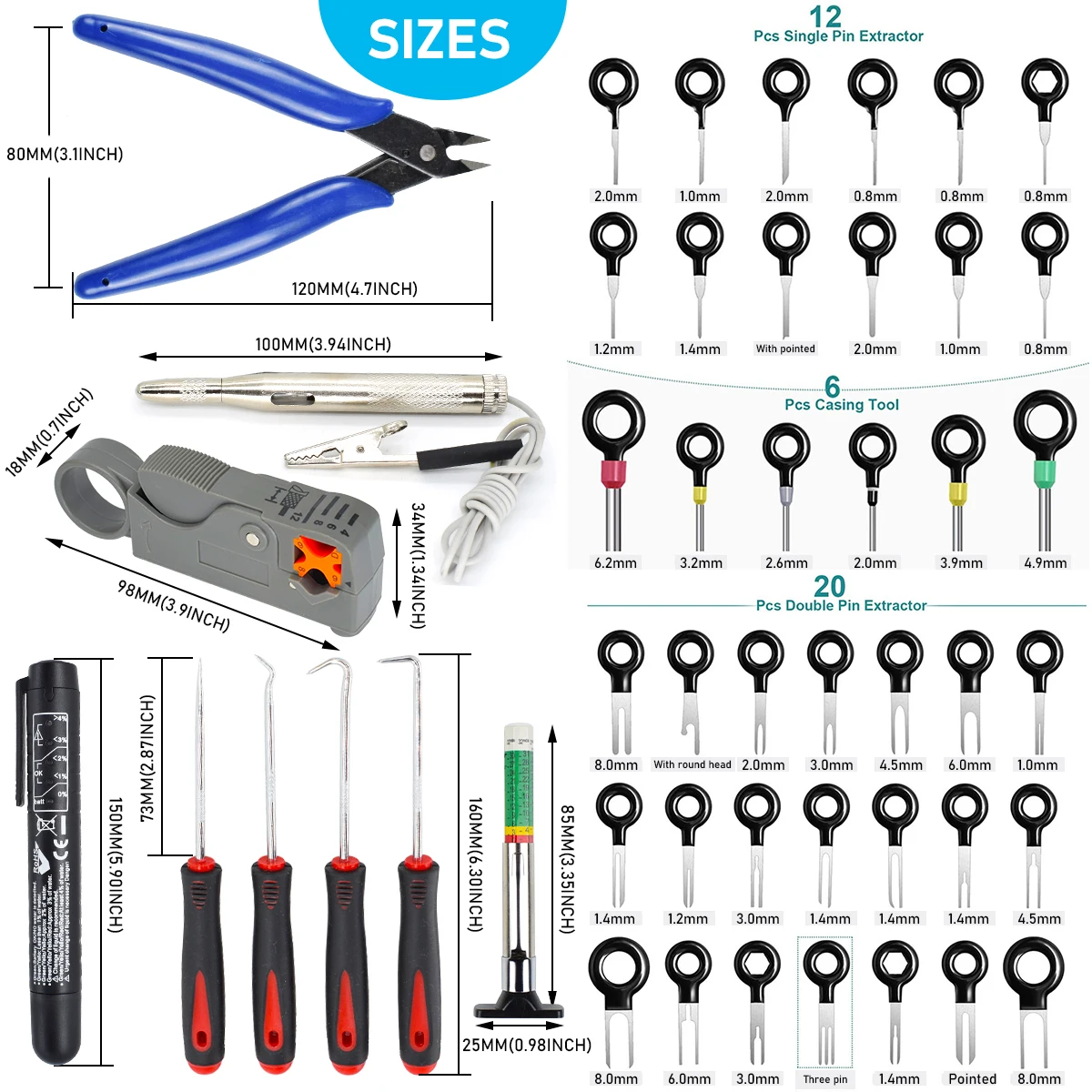 Rimozione del terminale dell'auto cablaggio elettrico cablaggio a crimpare connettore Pin Extractor Kit riparazione utensili manuali Pick Hook Set Stripper