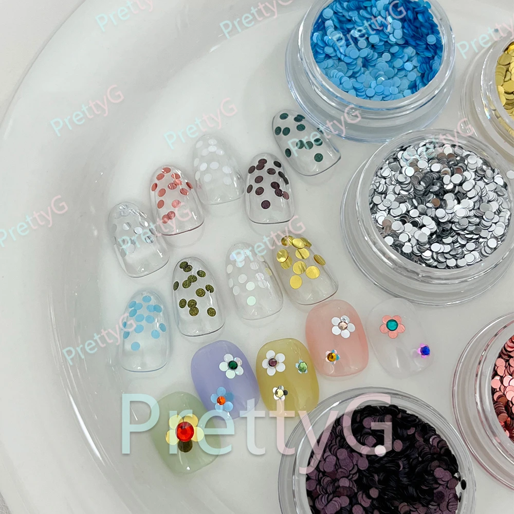 PrettyG 1 Box Mini 1mm Dots Circle Sequins Holographic Neon Glitter Cute Shape For Resin DIY Nail Art Decorations Accessories