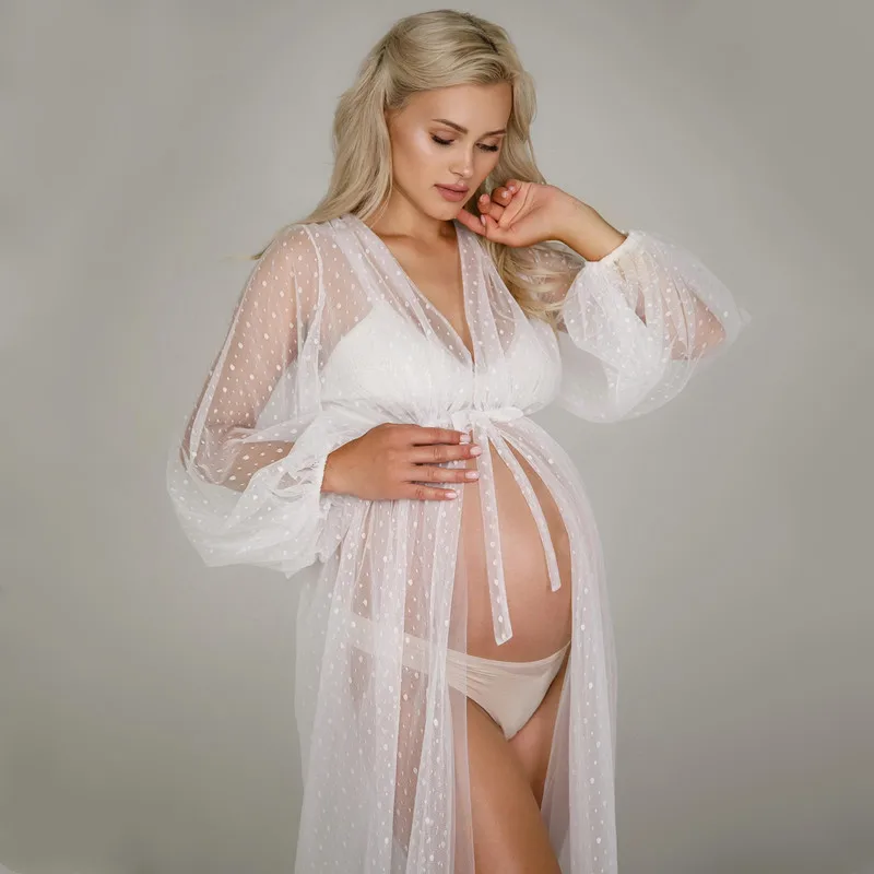 

Dot Polka Tulle Maternity Photoshoot Long Dress Cardigan Full Sleeve Tulle Pregnancy Photography Dress