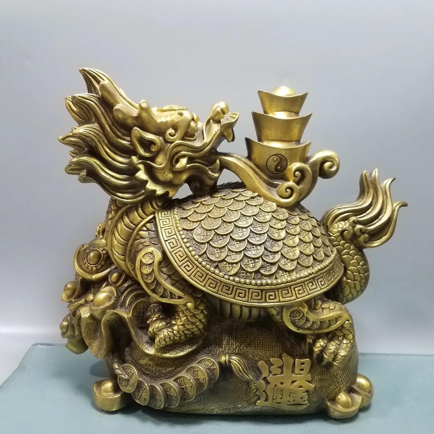 

Brass Yuanbao Ruyi money cloth bag dragon turtle home office decorations