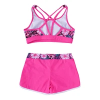 Kids Girls Printed Swim Suits Beach Wear Strappy Back Sleeveless Crop Top with Shorts Tankini Swimwear Set Swimming Bathing Suit - Image 2
