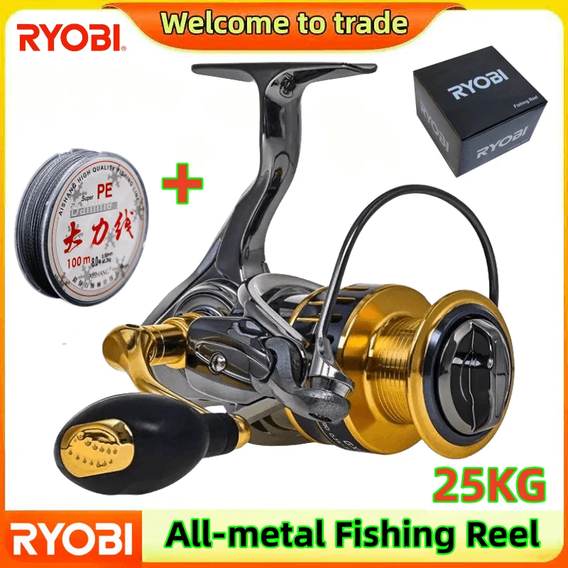 RYOBI-todo o metal pesca carretel, roda girando, bobina rasa carretel, adequado para todos Shore, Max Drag Power, 25kg, novo