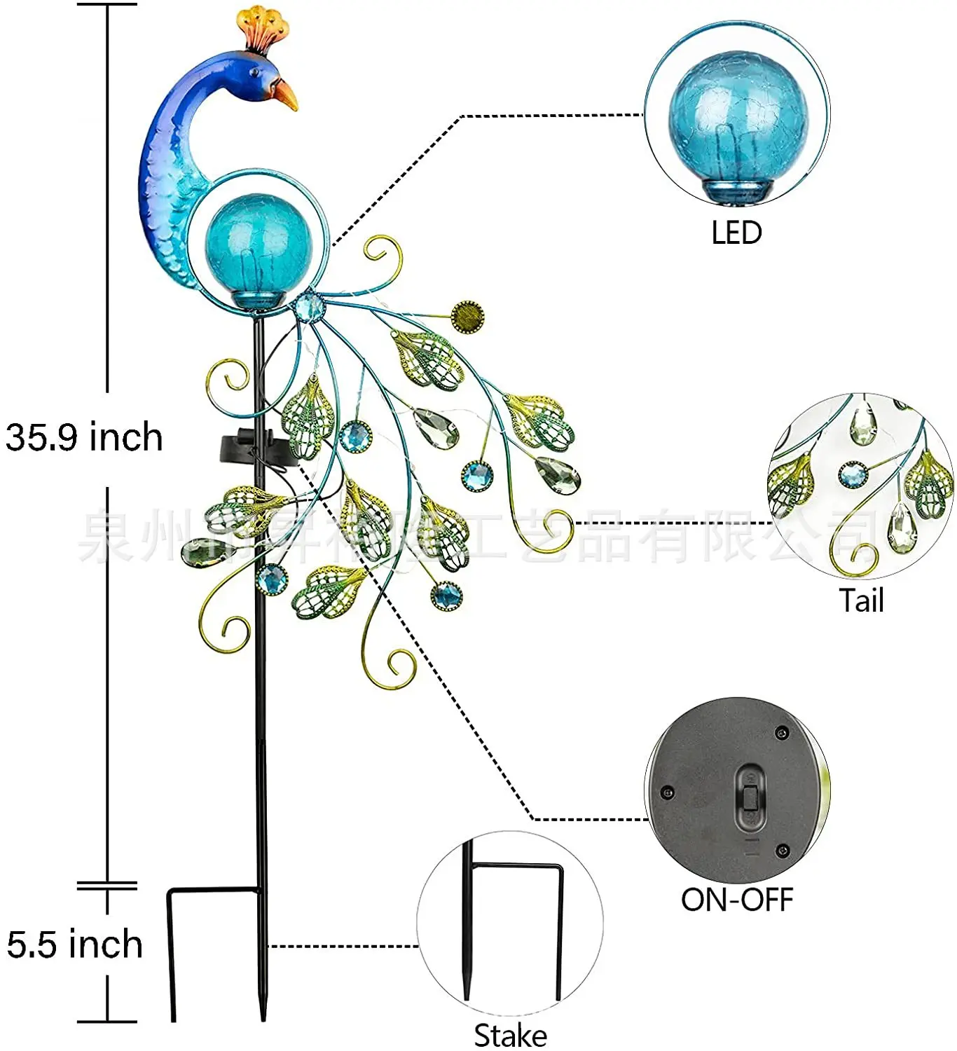 Solar Peacock Lamp Wrought Iron Hollow Feather, Outdoor Courtyard Crack Ball, Lawn Lamp 4