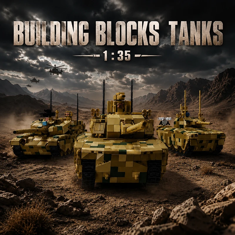 1:35 Militär-Panzermodell MOC Baustein-Set mit Soldatenfiguren DIY Sammlerstück Montage-Spielzeug Geschenkidee Raumdekoration