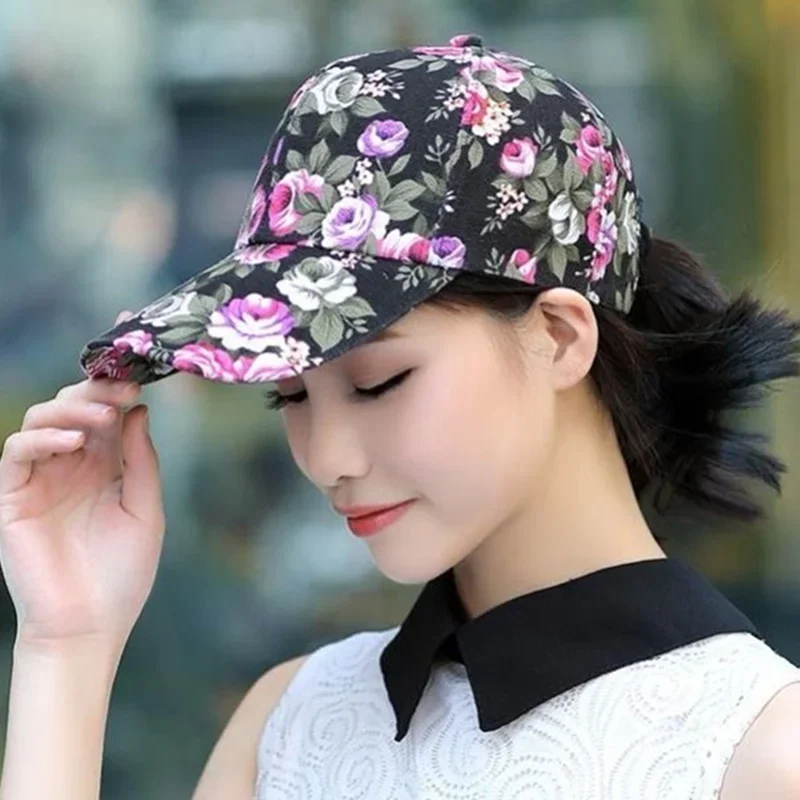 Fashion Women's Summer Cap Floral Print Trucker Hat Outdoor Streetwear Cap Female Baseball With Flowers And Plants Design