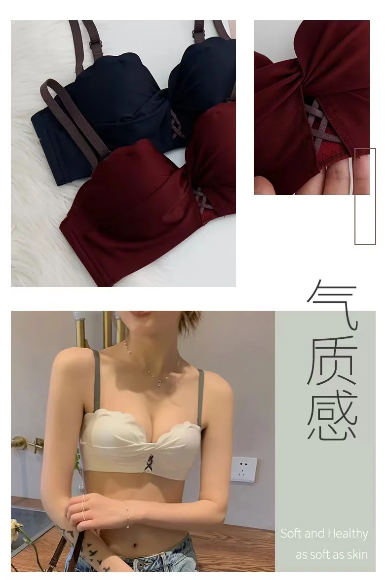 Strapless Underwear Small Chest Gathered No Steel Ring Thin Section Summer Young Ladies Bra Set Beautiful Back Sexy Temptation sexy bra and panty set