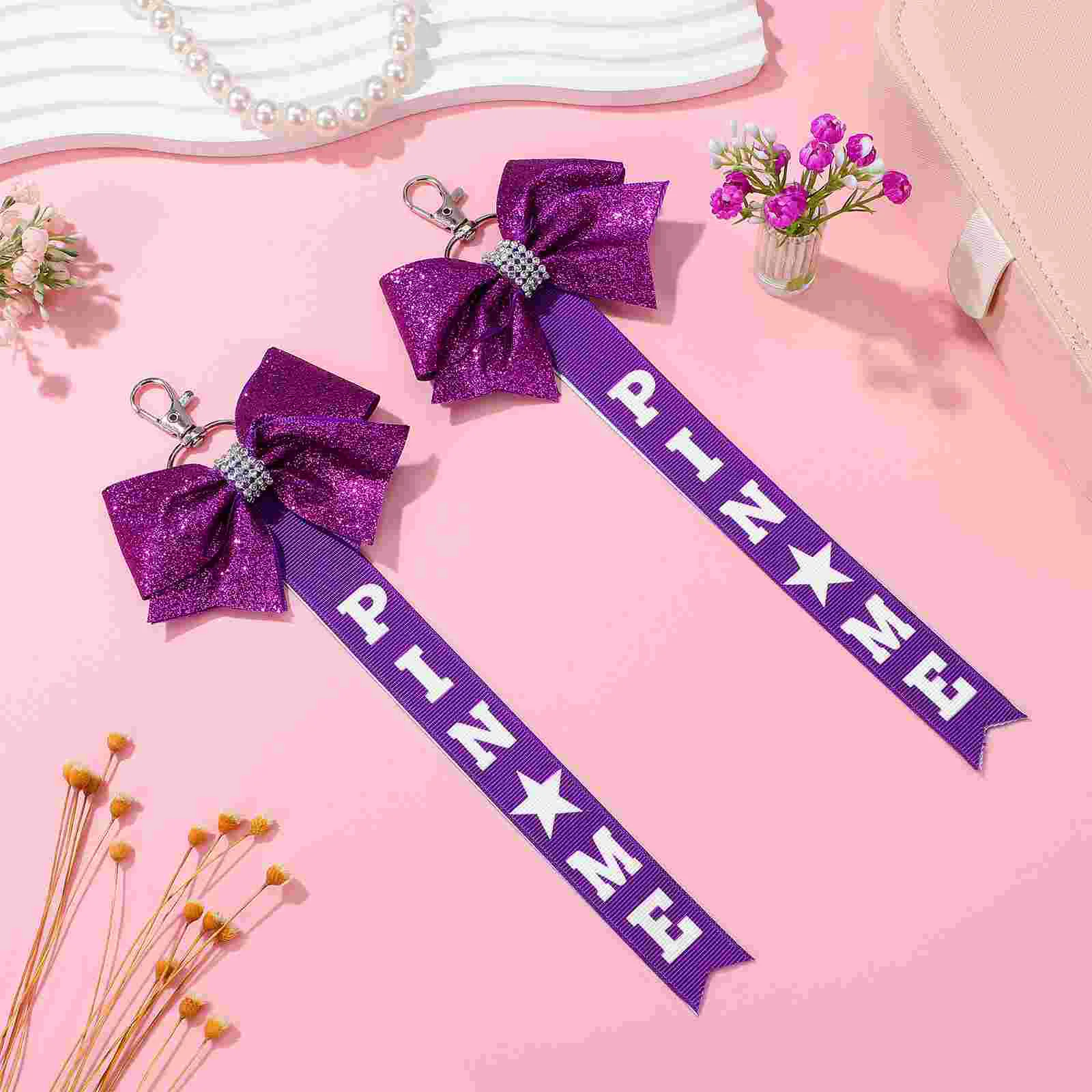 2 Pcs Keychain Bow Cheer Charms Accessories Ribbon Bows for Cheerleaders Fabric Miss Backpack