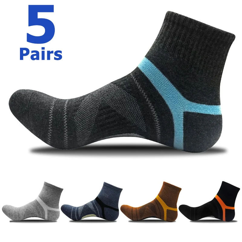 

5 Pairs/lot Men's Cotton Socks Black Sports Sock Casual Run Non-slip Breathable Sock Male Elastic Large Size Middle Tube Socken