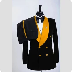 2023 New Men's Suit Set Fashion Shawl Lapel Double Breasted 2-Piece Wedding Groom Party Dinner Concert Tuxedo Blazer Pants