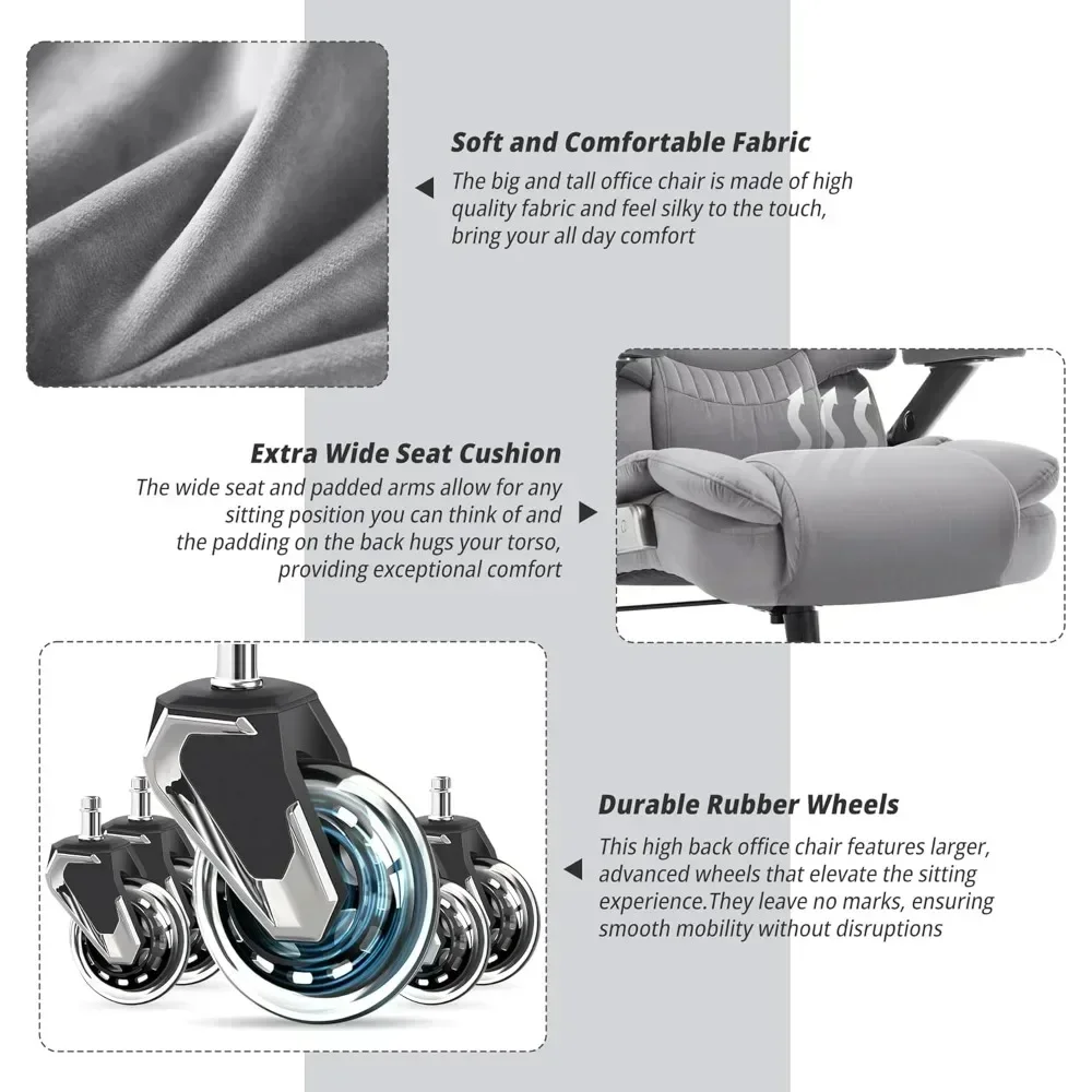 "large capacity ergonomic fabric office chair - high back desk chair with adjustable lumbar support and 3d flip arms for 700lbs"