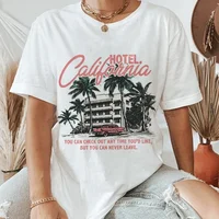 Printed Casual Fashion O-Neck Women's Hotel California Retro Design Pattern T-Shirt Clothing Printed Short Sleeved Women's T-Shi 1