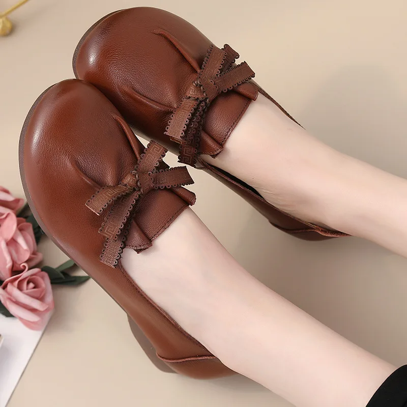 2024 spring vintage loafers women real leather moccasins ladies lace up oxfords shoes casual ballet flats comfort grandma shoes