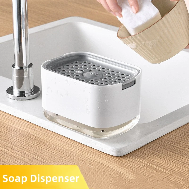Manual Liquid Soap Dispenser with Sponge Holder Press Type for Kitchen