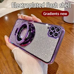 Gradient Glitter Ring Stand Soft Phone Case - Sparkling Grip Cover for A02S (Purple)
