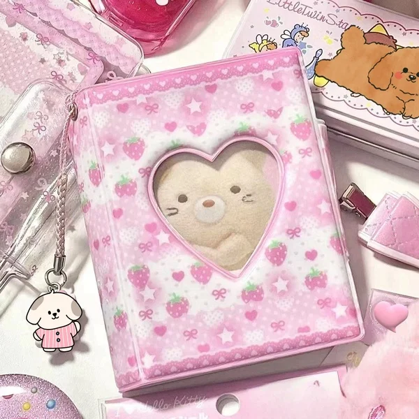 Steve Pink Strawberry Series Reverse Button Integrated Photo Album 3-inch Photo Card Display And Storage Book