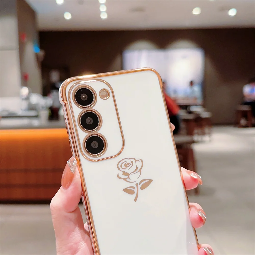 Cute Rose Flower Plating Case For Samsung Galaxy S23 S22 Ultra Plus S21 S20 FE A54 A34 A14 A53 A52 A24 A23 A25 A13 5G_voghion.com