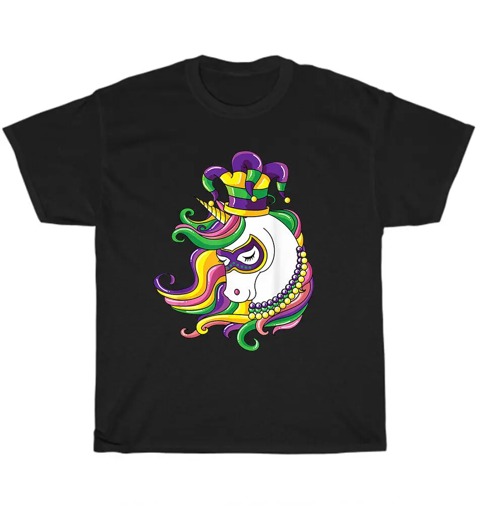 Jester Rainbow Unicorn Mardi Gras Mask Costume Party Carnival T-Shirt Unisex Nuove Maniche Lunghe